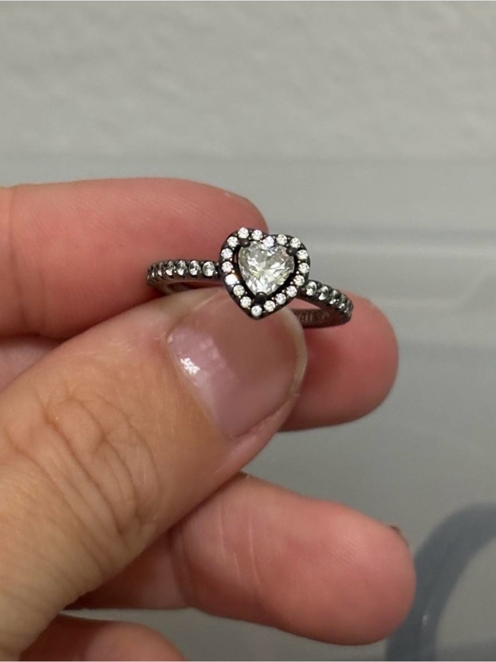 Pandora Silver Heart Halo Ring with Clear Stones